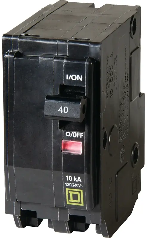 Square D QO QO240C Circuit Breaker, Mini, 40 , 2 -Pole, 120/240 VAC, 48 VDC, Plug Mounting, Onyx