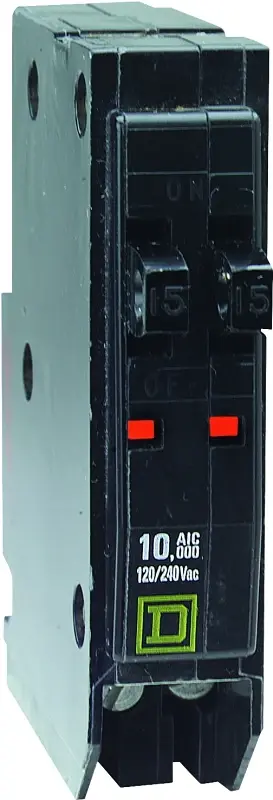 Square D QO QOT1515CP Circuit Breaker, Mini, Tandem, 15 , 1 -Pole, 120/240 V, Plug Mounting, Ebony