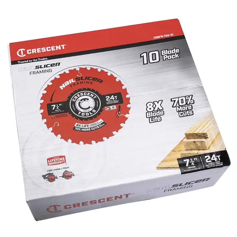 Crescent NailSlicer 7-1/4 . D X 5/8 . Framing Carbide Circular Saw Blade 24 teeth 10 pk Pack 10