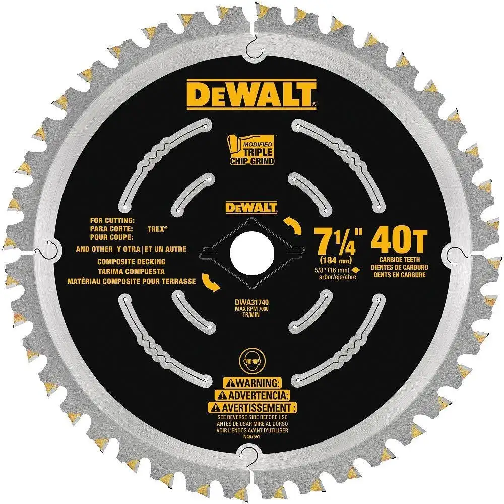 DeWalt DWA31740 7-1/4 Inch 40-Tooth Composite Decking Saw Blade Wood Cutting