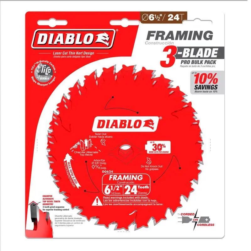 Diablo Tracking Point 6-1/2 Inch Framing Saw Blade 24 Teeth 3 Pack