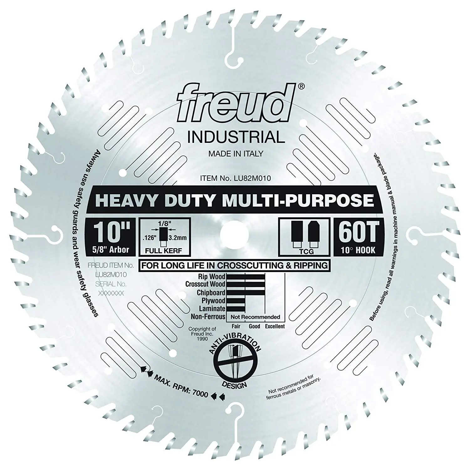 Freud LU82M010 Heavy Duty Multi-Purpose Carbide Saw Blade 5/8 Arbor 10 Inch Diameter