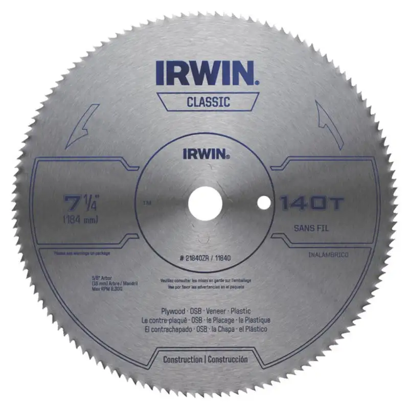 Irwin 7-1/4 . D X 5/8 . S Steel Circular Saw Blade 140 Teeth Pack 10