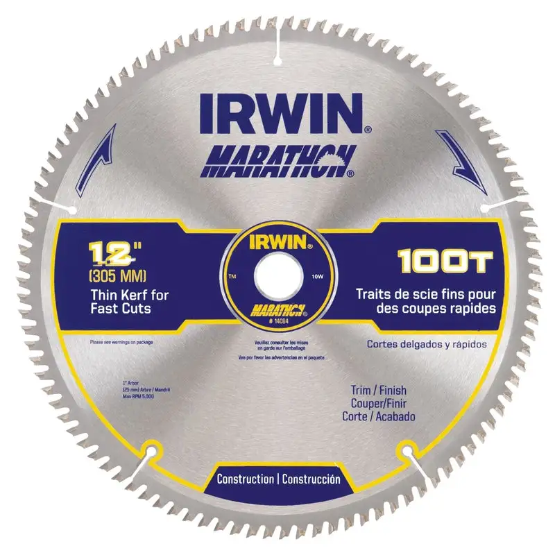 Irwin Marathon 10 Inch Diameter 5/8 Inch Arbor Carbide Miter and Table Saw Blade 40 Teeth Precision Cuts
