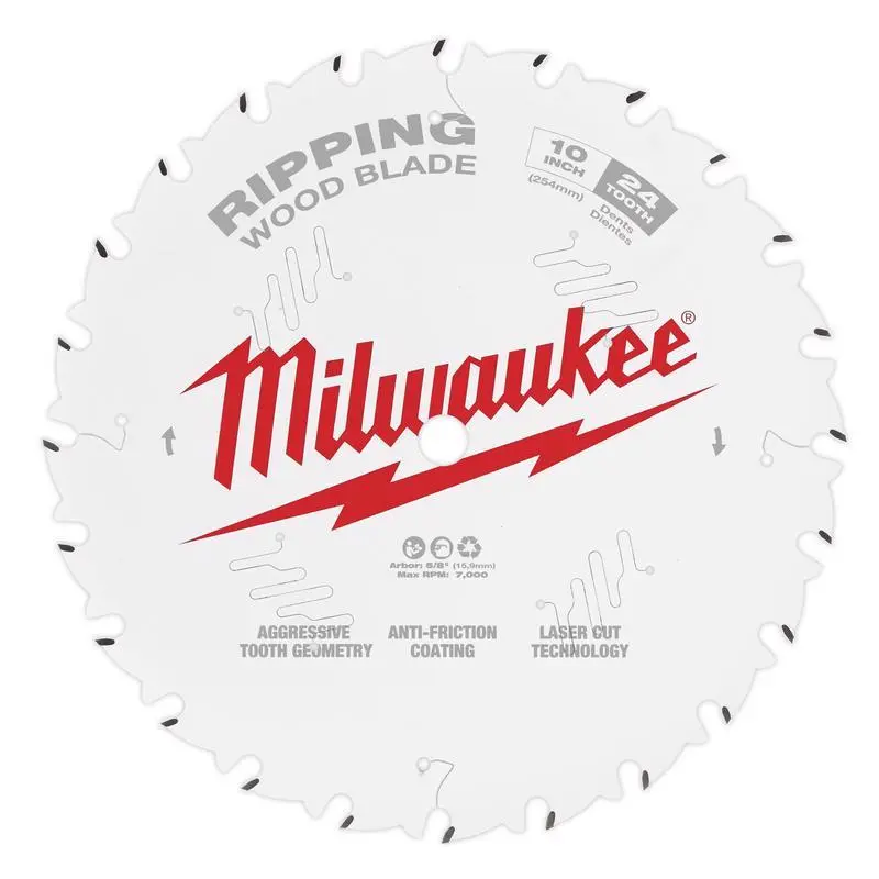 Milwaukee 10 Dia x 5/8 Ripping Circular Saw Blade Tungsten Carbide 24 Teeth
