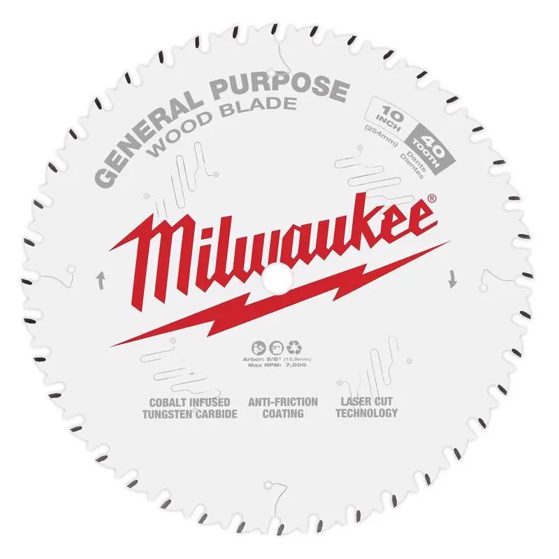 Milwaukee 10 Inch General Purpose Saw Blade Tungsten Carbide 40 Teeth