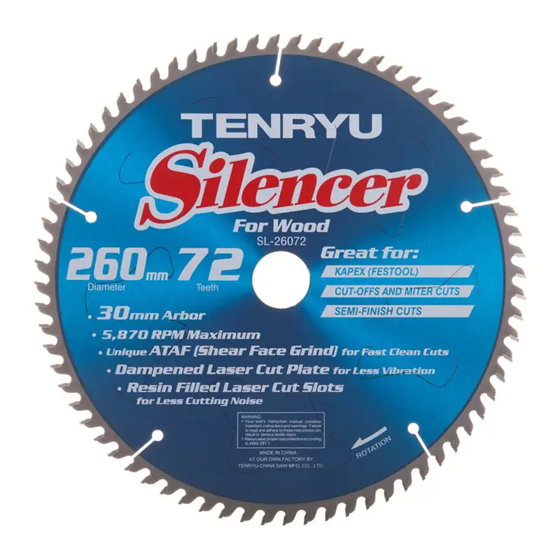Tenryu 260mm 30mm Silencer Carbide Saw Blade 72 Teeth Precision Cutting