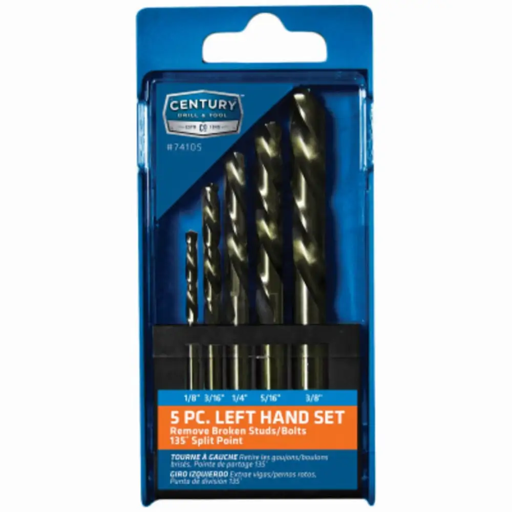 Century Drill & Tool 74105 Left Hand Cobalt Stub Drill Bit Set Metal Drilling