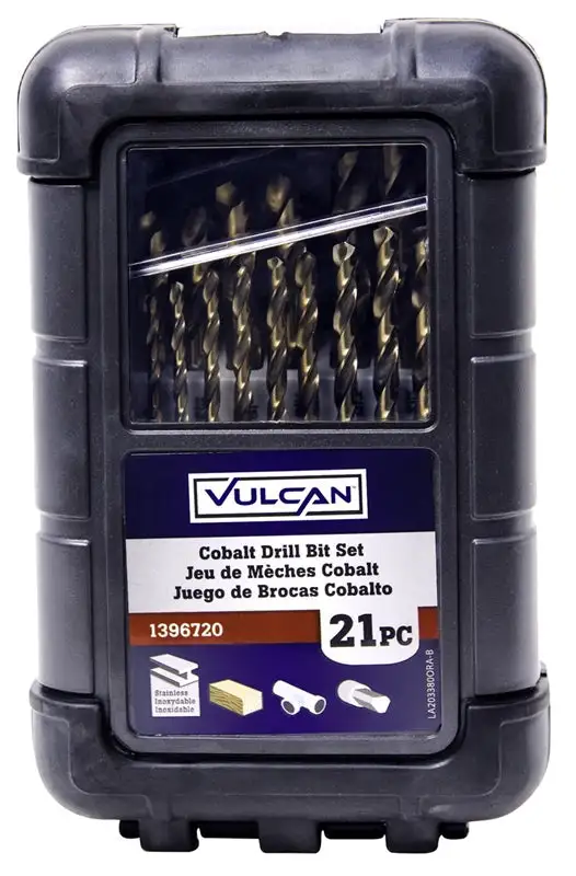 Vulcan 203380OR Metal Index Drill Bit Set Cobalt 1/16 to 3/8 Inch 21 Piece Set Professional Use