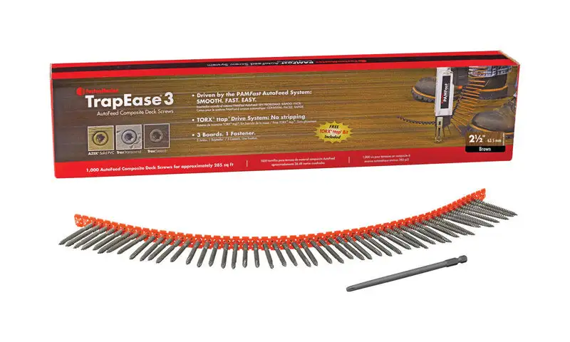 FastenMaster TrapEase No. 20 X 2-1/2 Brown Torx Ttap Star Head Collated Deck Screws 1000 Pack