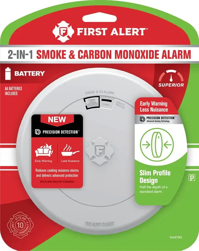 First Alert 1046793 Smoke and Carbon Monoxide Alarm Trim Profile Design, 85 dBA, Photoelectric Sensor, White