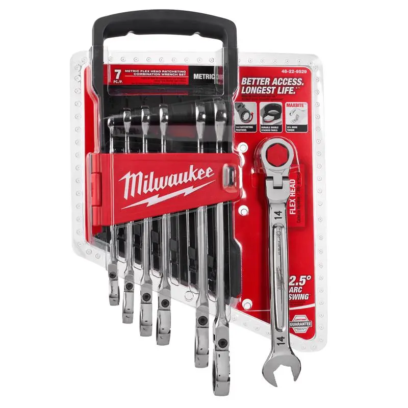 Milwaukee Metric Ratcheting Flex Head Combination Wrench Set 7 Piece Versatile Tool