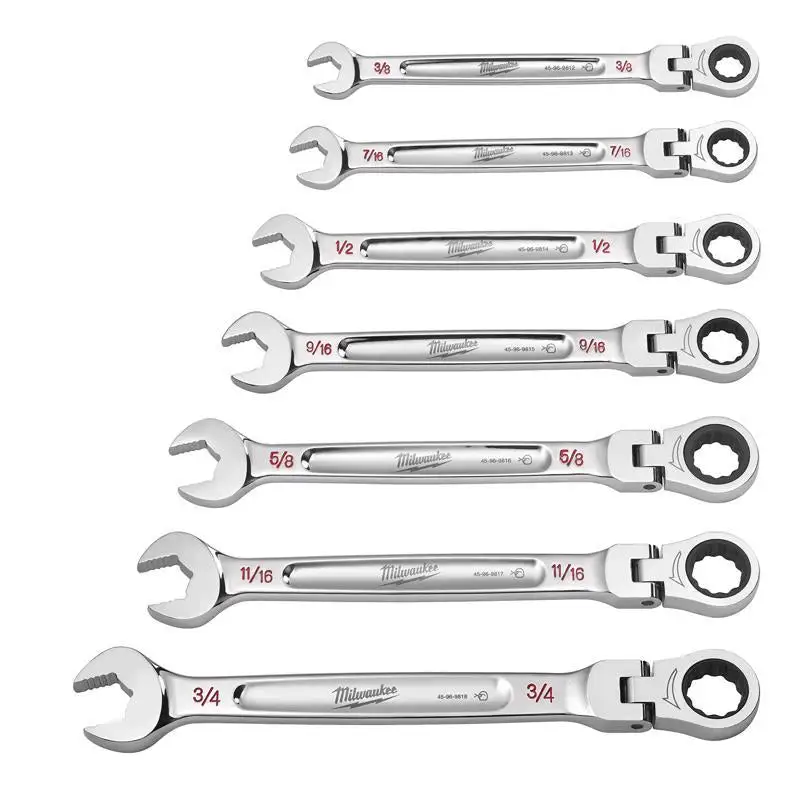 Milwaukee SAE Ratcheting Flex Head Combination Wrench Set 7 Piece Professional Grade
