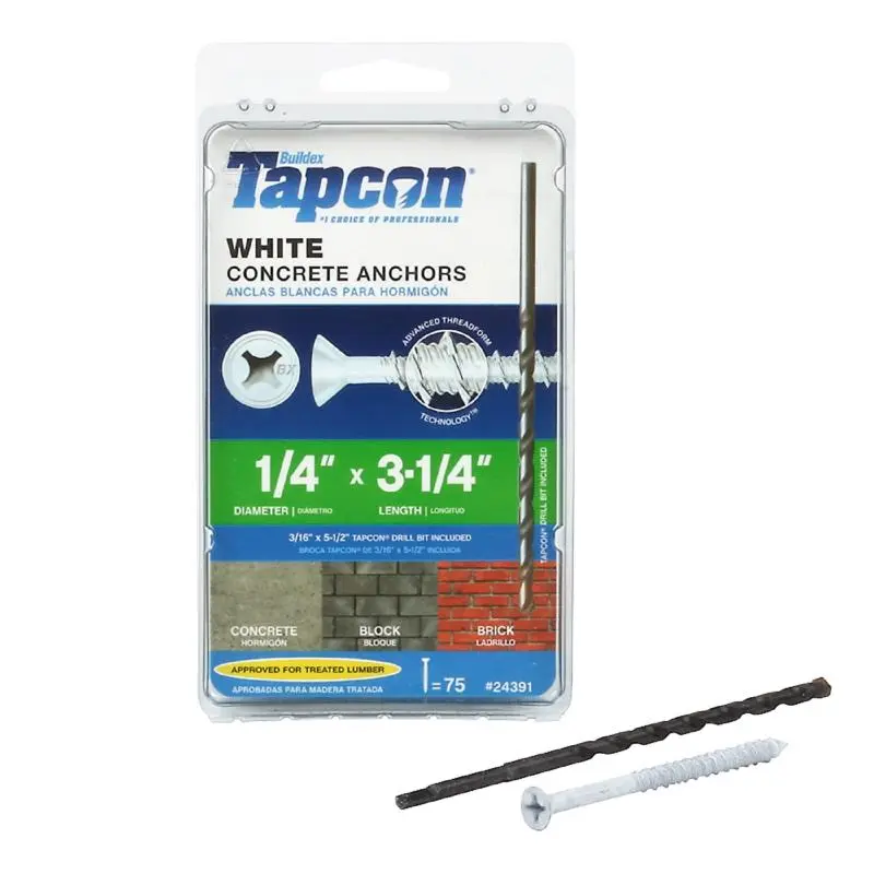 Tapcon 1/4 . X 3-1/4 . L Phillips Flat Head Concrete Screws 75 pk Pack 4