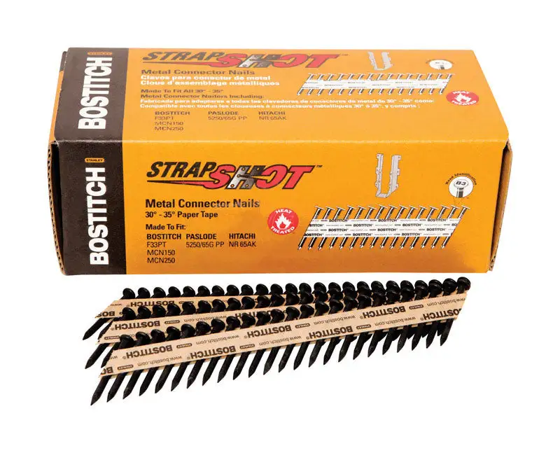 Bostitch StrapShot 1-1/2 . L X 10 Ga. Paper Strip Brite Metal Connector Nails 35 deg 1,000 pk - High Quality Connector Nails
