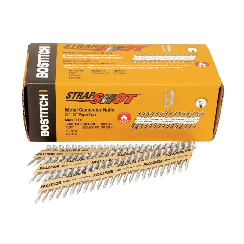 Bostitch StrapShot 1-1/2 . L X 10 Ga. Straight Strip Galvanized Metal Connector Nails 35 deg 1000 pk - Durable Nails Const...