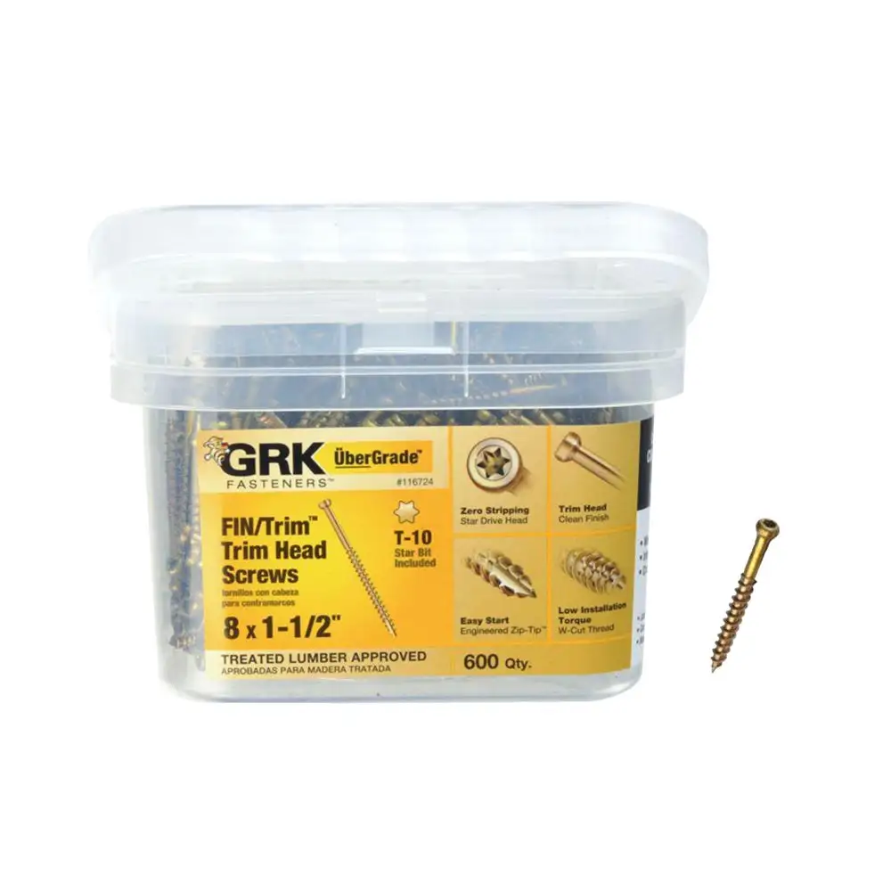 GRK Fasteners 116724 UberGrade Star Trim Head Steel Construction Screws #8 x 1-1/2 Inch Light Duty Projects