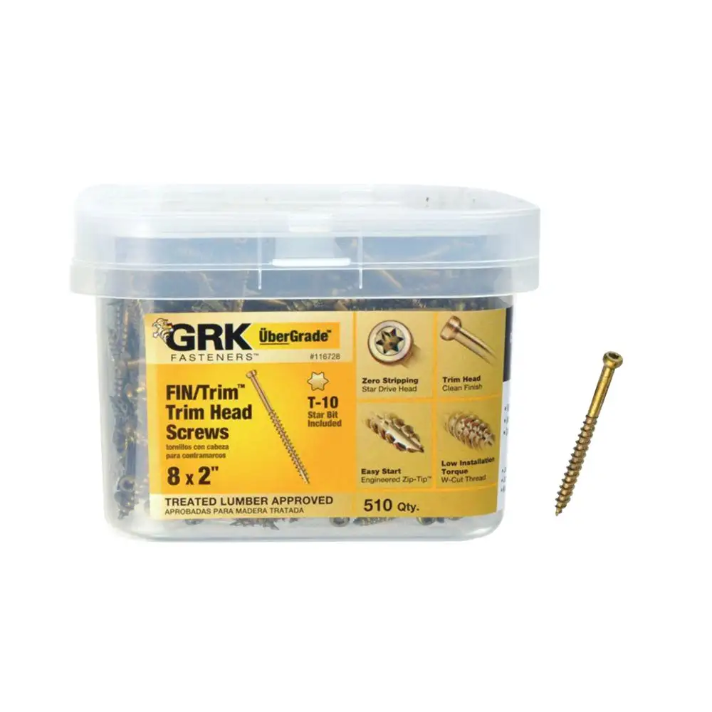 GRK Fasteners 116728 UberGrade Star Trim Head Steel Construction Screws #8 x 2 Inch General Construction