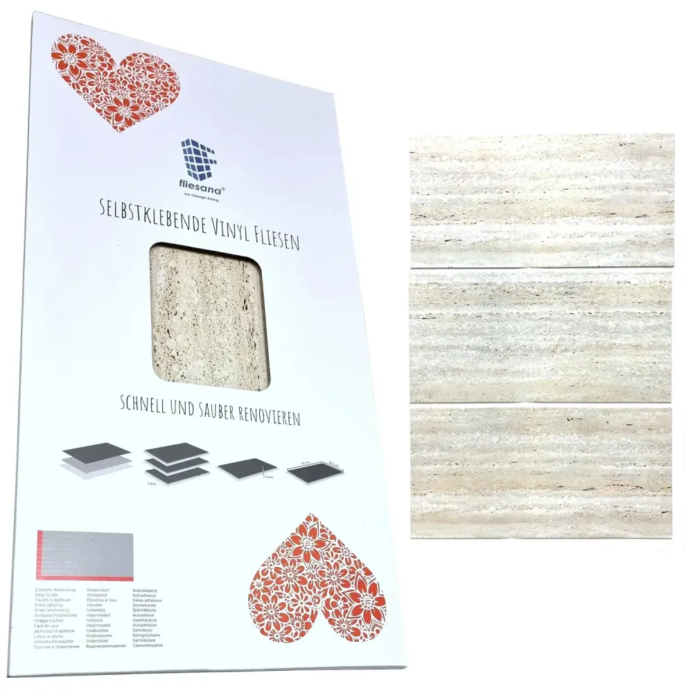 Self-adhesive tiles wall floor Fliesana, set 3 pieces, waterproof, unrefined stone pattern