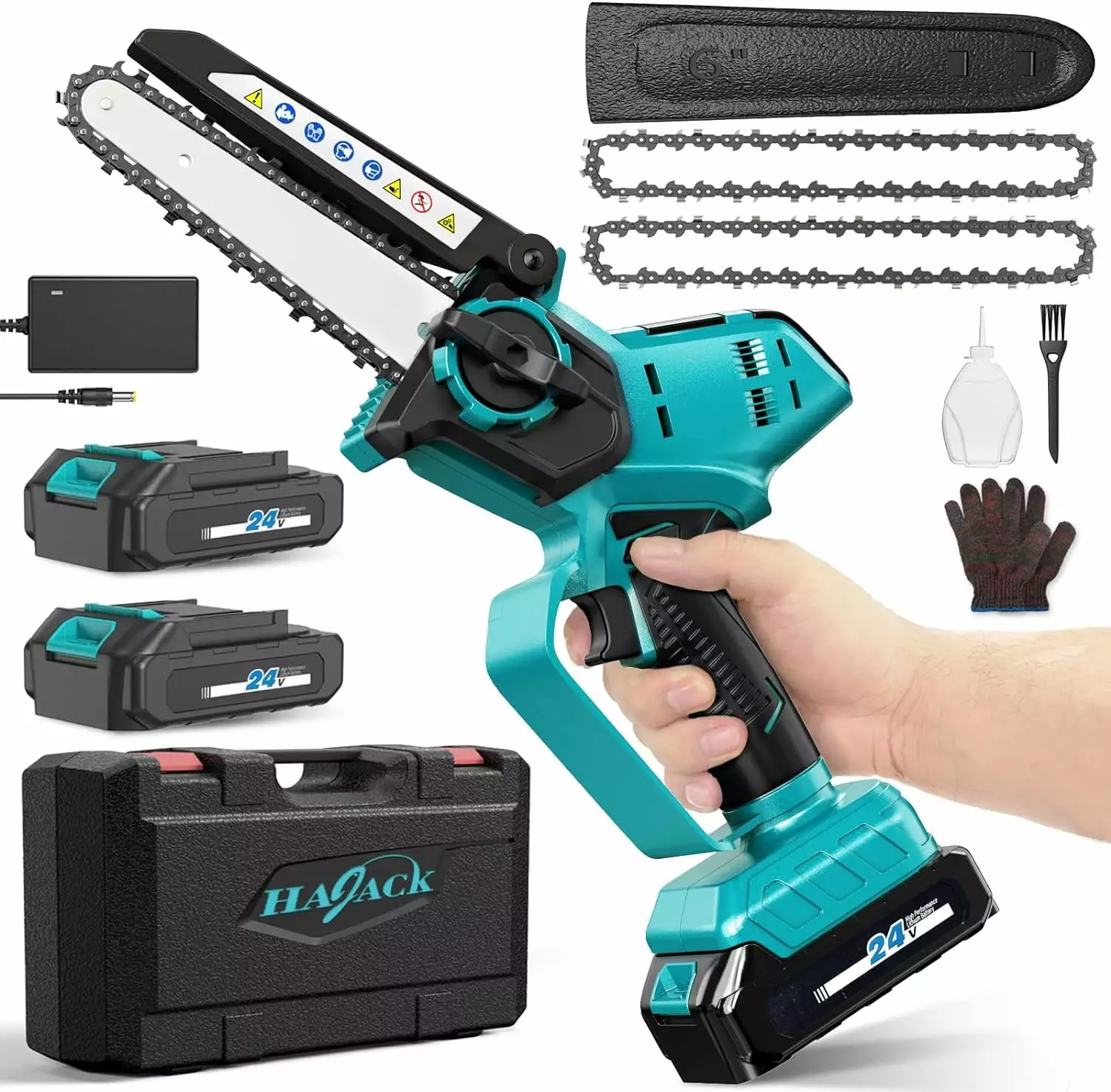 Pre-Owned HAJACK Mini Chainsaw 6-Inch. Electric Cordless Chainsaw 2 Batteries NY199 - BLUE (Fair)