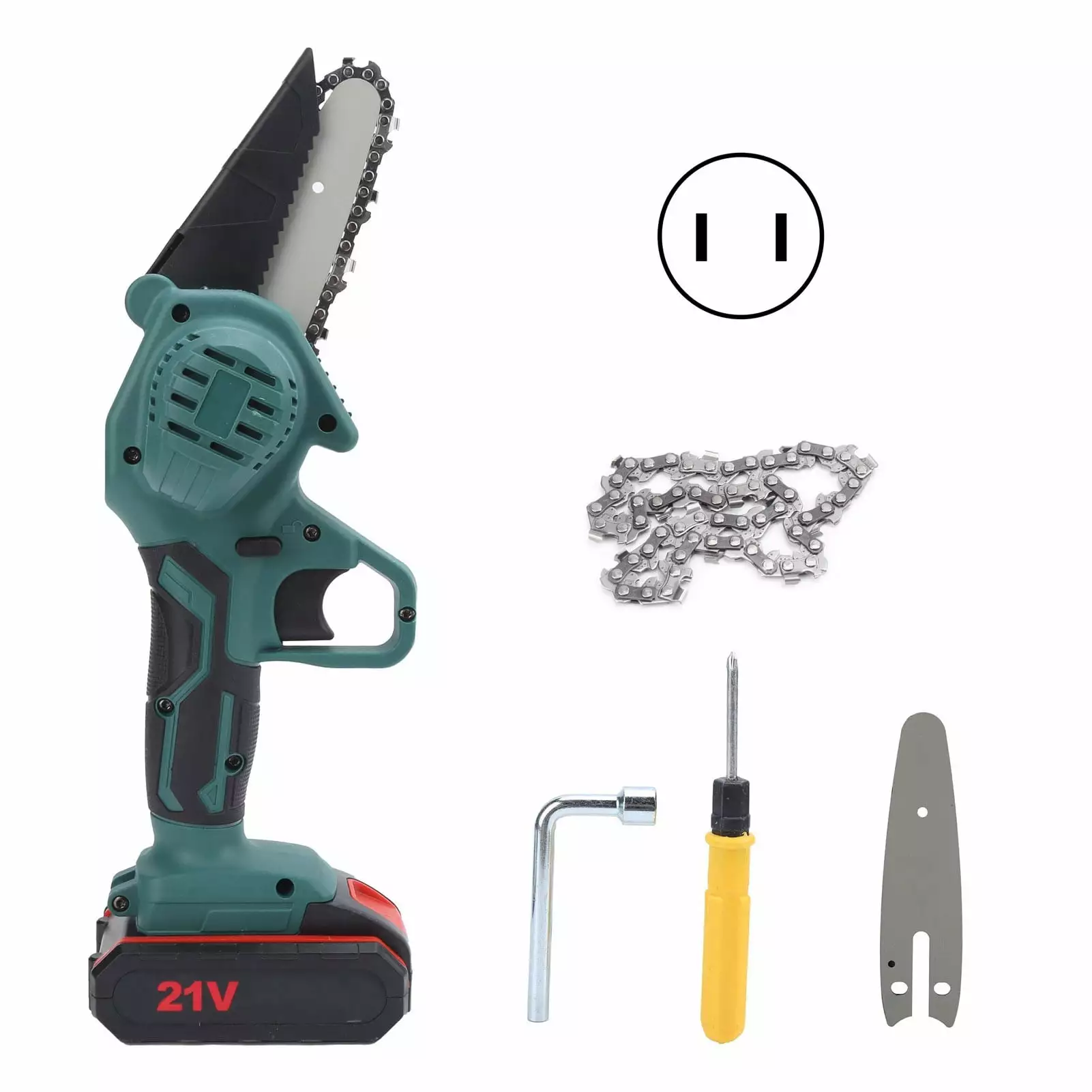 Mini Electric Chainsaw 550W 21V. Cordless Tree Trimming 1 Lithium Battery & Charger. 4in L AC100-240V US Plug - Travel-fri...