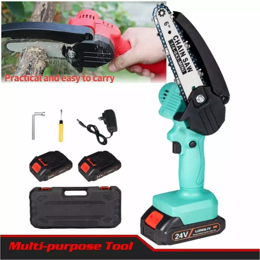 Jahy2Tech Mini Handheld Chainsaw - KingFurt Cordless Chain Saw 24V. 2 Batteries. All Copper High-Efficiency Motor. Wood Te...