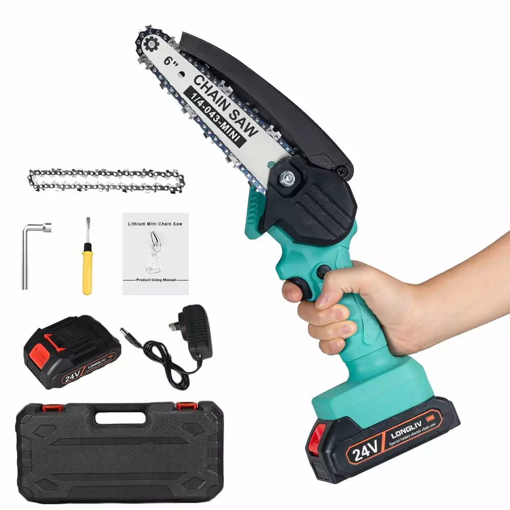 JLLOM Mini Chainsaw 6-inch.Cordless Chainsaw Handheld Electric Power Chain Saw Upgraded Kits Tree Branch Cutting