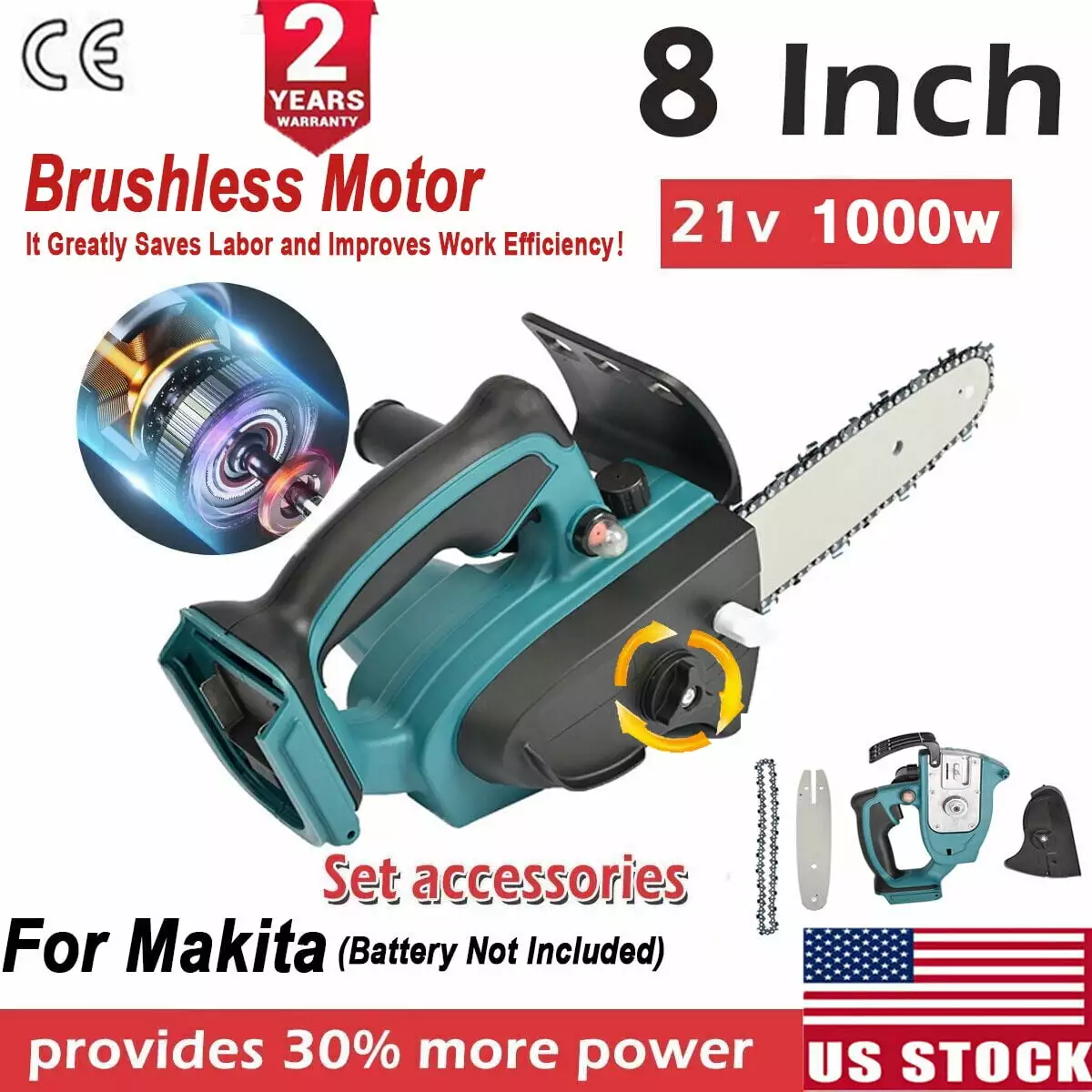 Powerful 8-Inch Cordless Mini Chainsaw - 1200W Electric Wood Cutter Productive Tree Trimming smallzonex