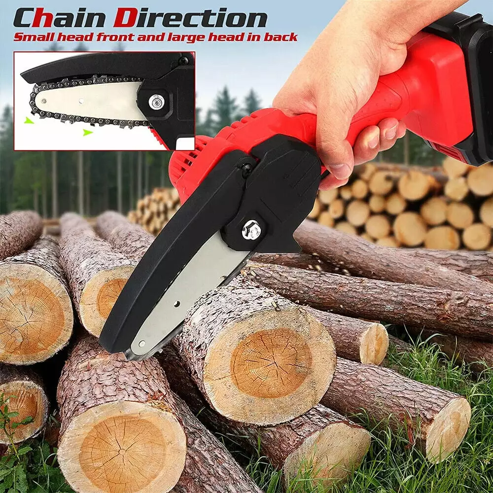 Electric Cordless Mini Saw Great Wood Cutting Belt 2 Batteries 2 Chains UN BRNAD