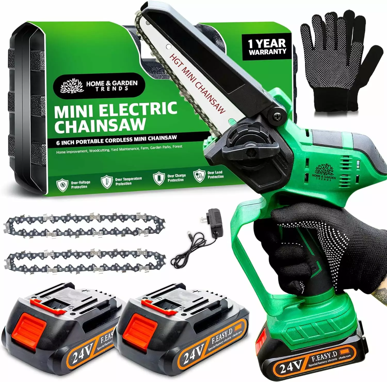 HGT Mini Chainsaw - Travel-friendly 6 inch Electric Chainsaw Cordless - Small Battery Powered Handheld Chainsaw - Power Ch...