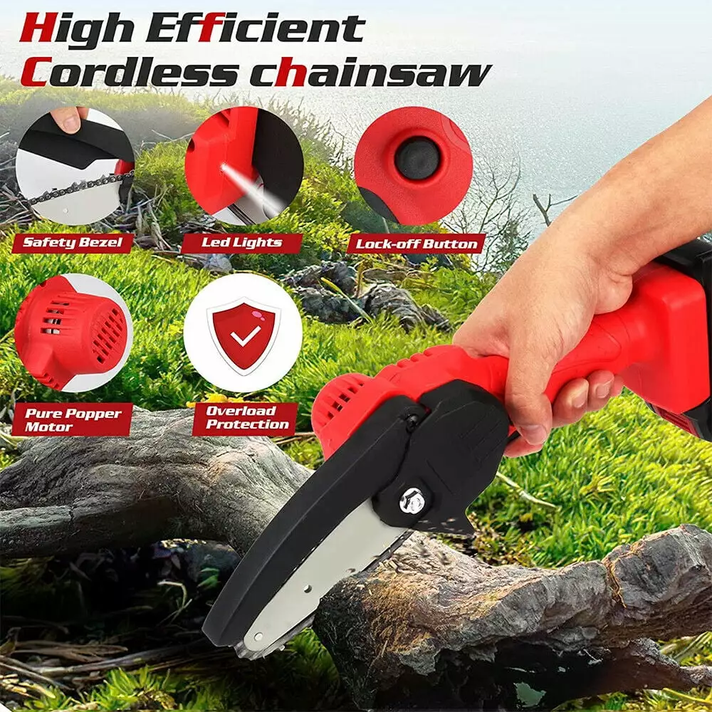 JahyShow Mini Chainsaw Cordless 4Inch 6Inch Electric Chain Saw 24V 550W Battery Power