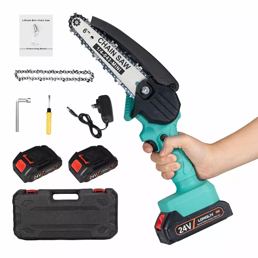 JLLOM 6 Mini Handheld Electric Chainsaw Cordless Chain Saw Wood Cutter Rechargeable
