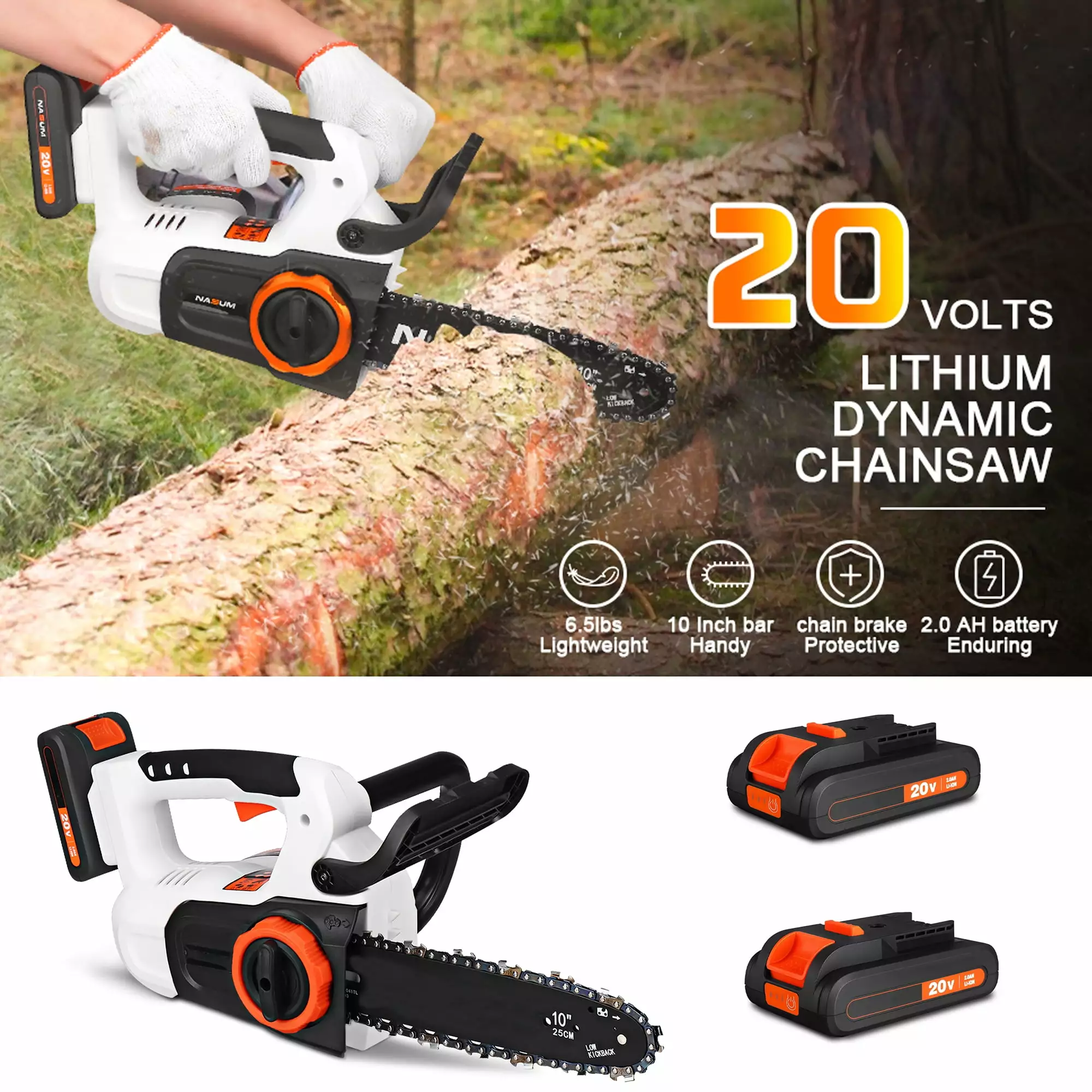 KingShop Cordless Electric Chainsaw Wood Cutter Handheld Saw Cutter Power Tools Cutting Machine Woodworking +2 Batteries 4Ah