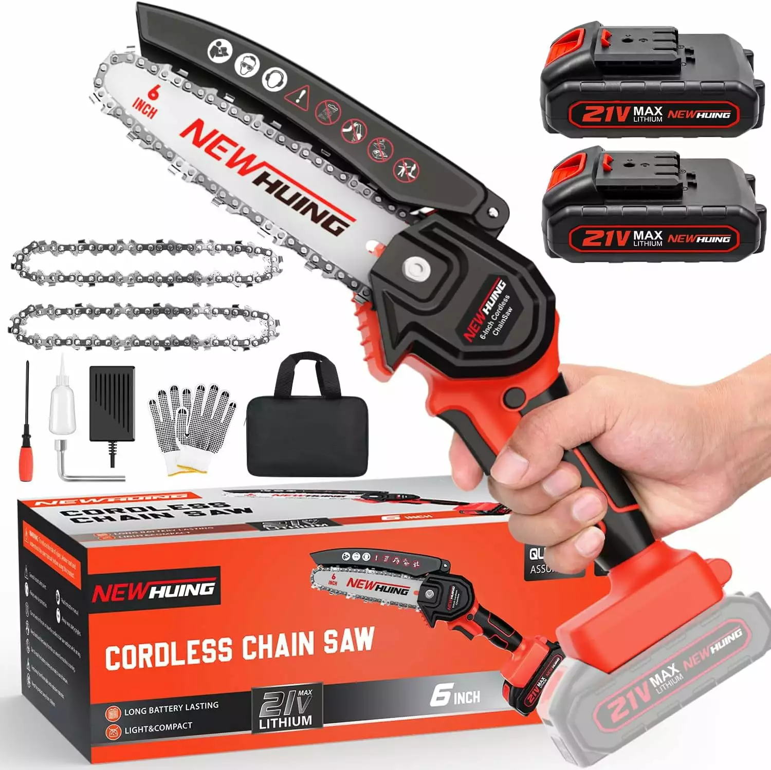 Mini Cordless Chainsaw Kit. Upgraded 6 One-Hand Handheld Electric Travel-friendly Chainsaw. 21V Rechargeable Battery Opera...