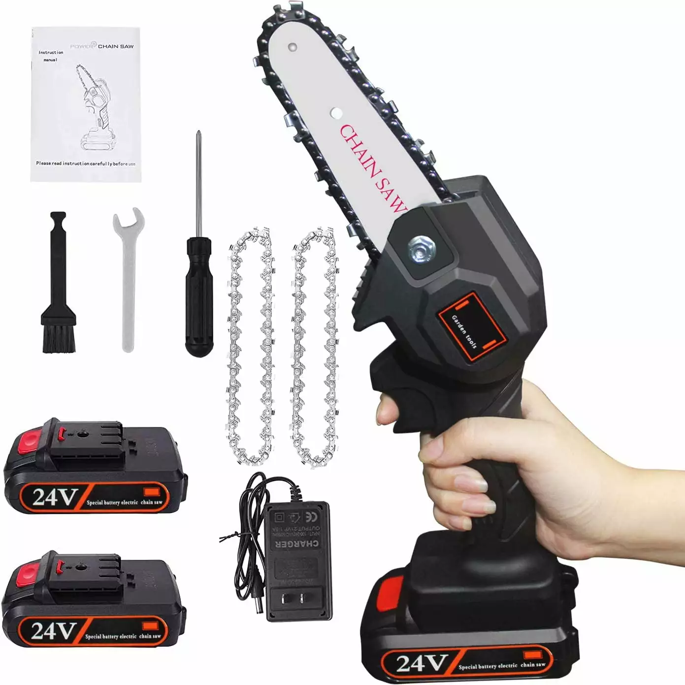 Mini Chainsaw. 4-Inch Electric Chainsaw Handheld Mini Pruning Shears Chainsaw Tree Trimming Wood Cutting(2 Battery2 Chain)...
