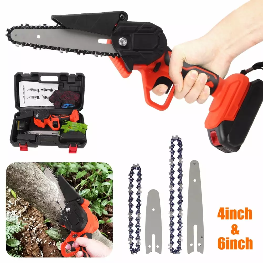 6 Mini Handheld Electric Chainsaw Cordless Chain Saw 21V 550W Battery Powered 2Pcs 4 Chain 2Pcs 6 Chain 2Pcs Battery Sanhe...