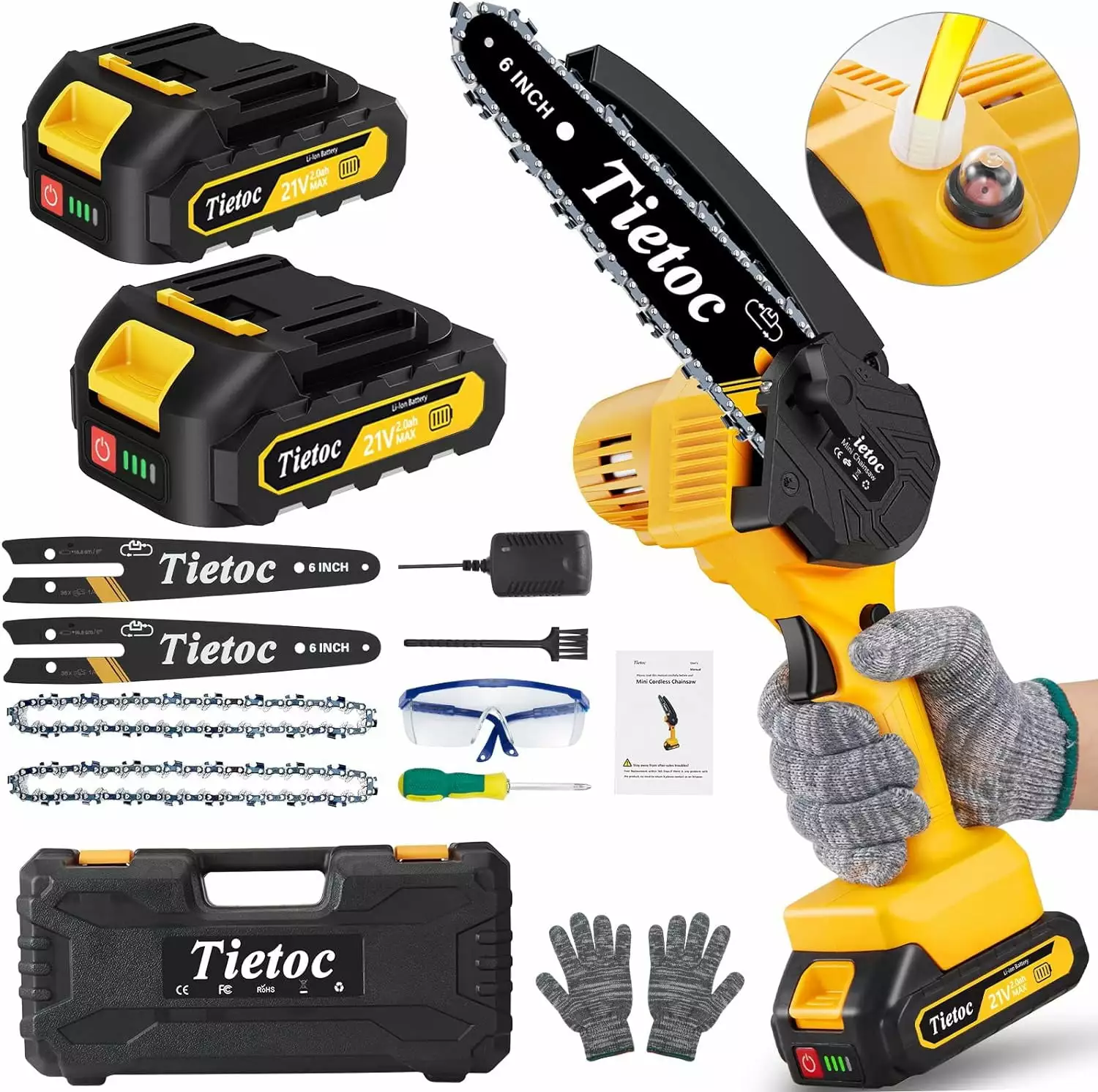 Smallzonex 6-Inch Cordless Mini Chainsaw Security Lock Auto Oiler