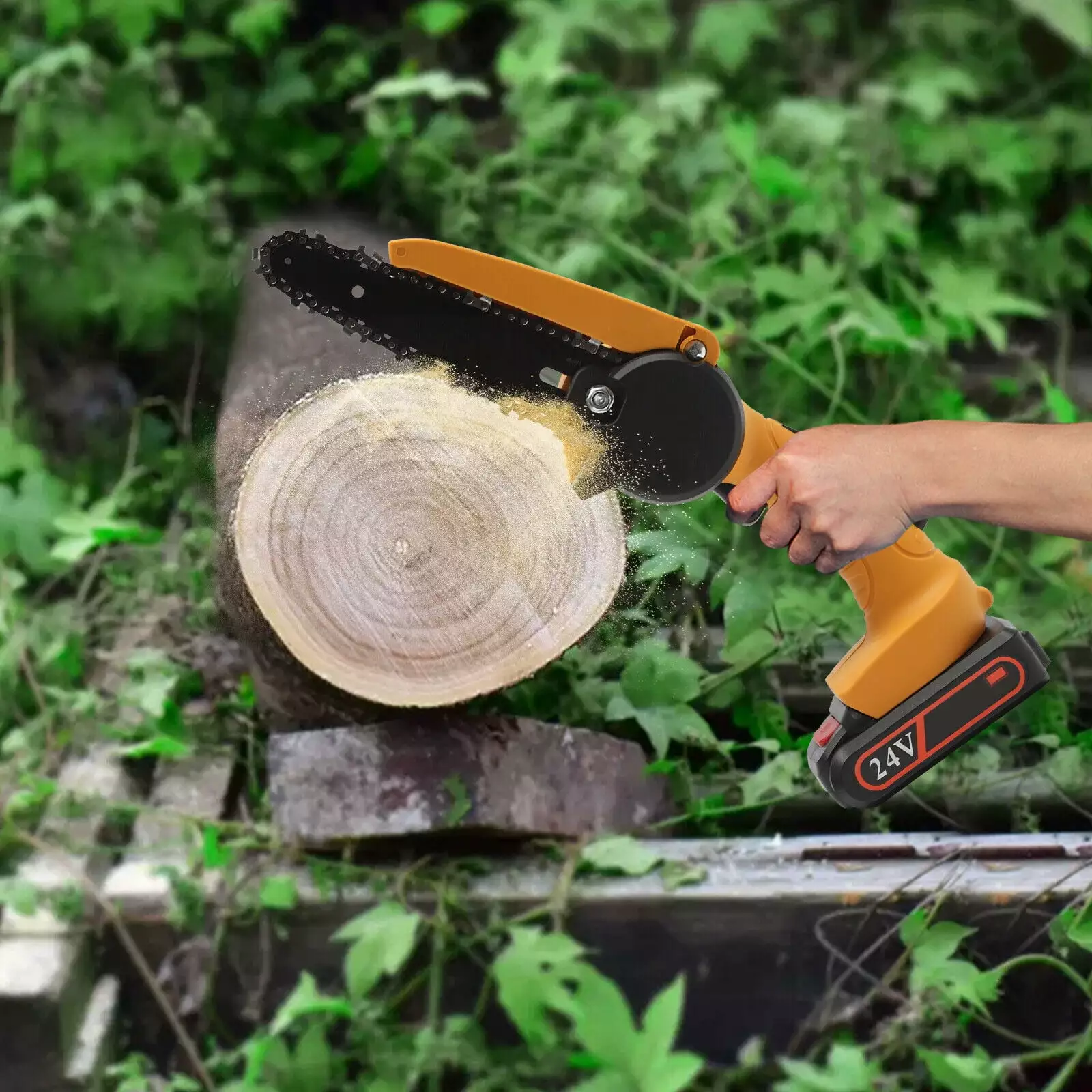 Smallzonex 6-Inch Electric Cordless Chainsaw 24V C Featherweight Handheld Tree and Bush Cutter