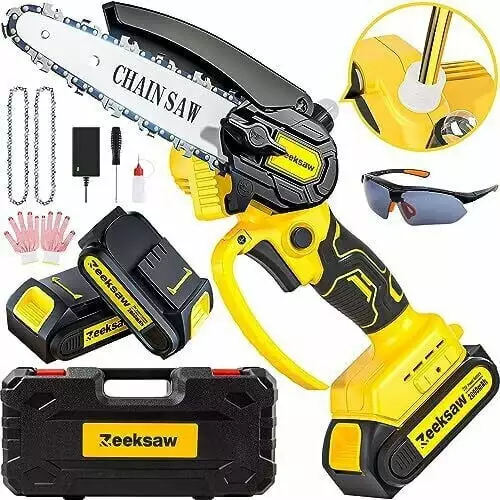 Smallzonex Mini Chainsaw Cordless 6 Inch Security Lock - Best Battery Powered Handheld Chainsaw Tree Trimming. Gardening. ...