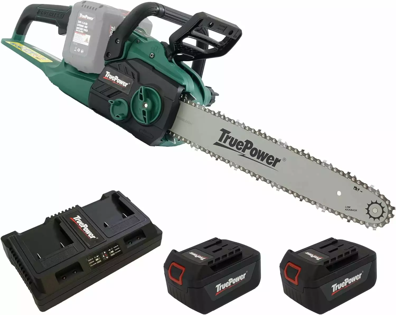 TruePower 40V Chainsaw 16 Lithium Ion Cordless Electric w/Two 4.0Ah Batteries & Dual Charger. 16-inch Electric Battery Pow...