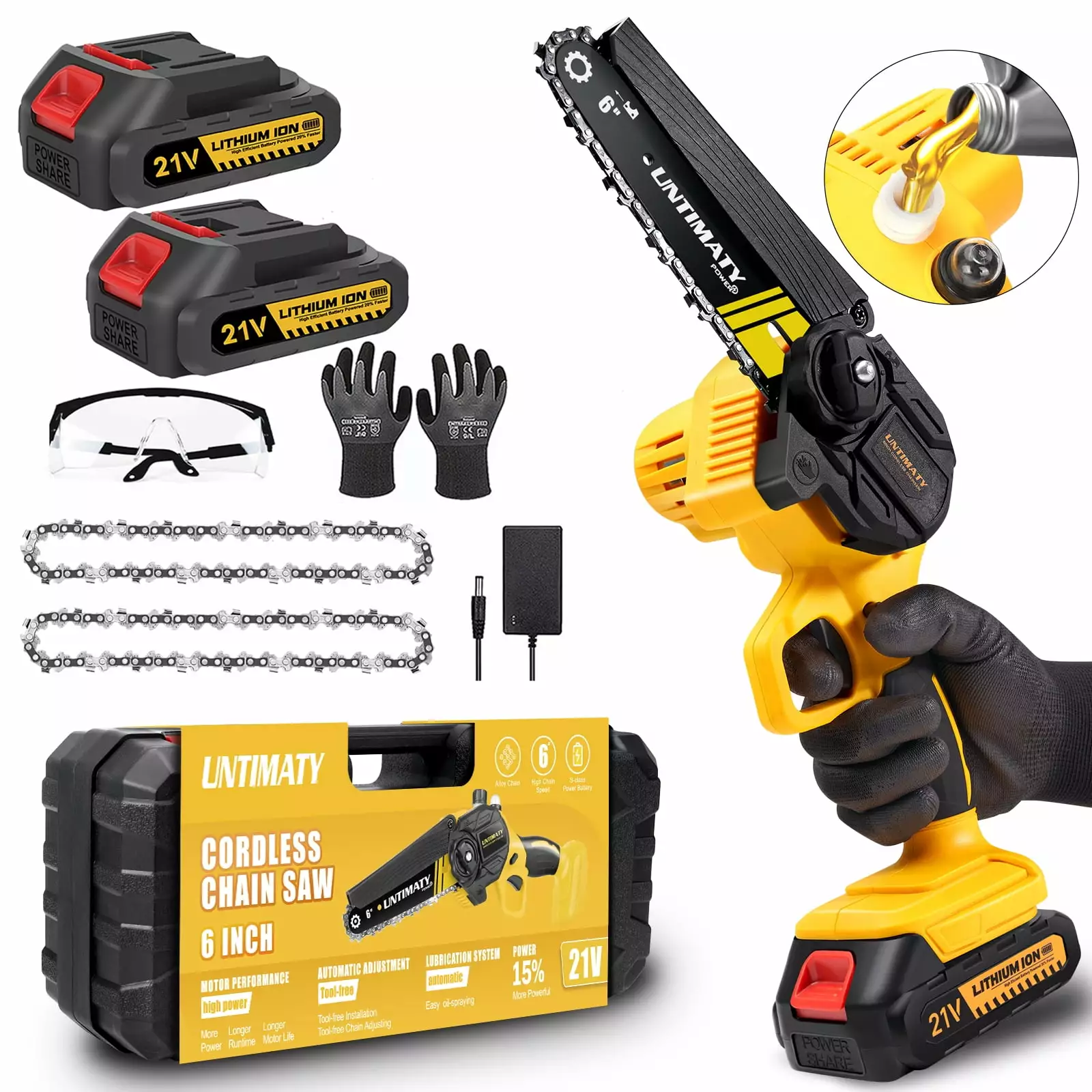 UNTIMATY 6 Inch Mini Chainsaw. Electric Cordless Chainsaw 2 Batteries. Handheld Small Chain Saw Tree Trimming Branch Wood ...