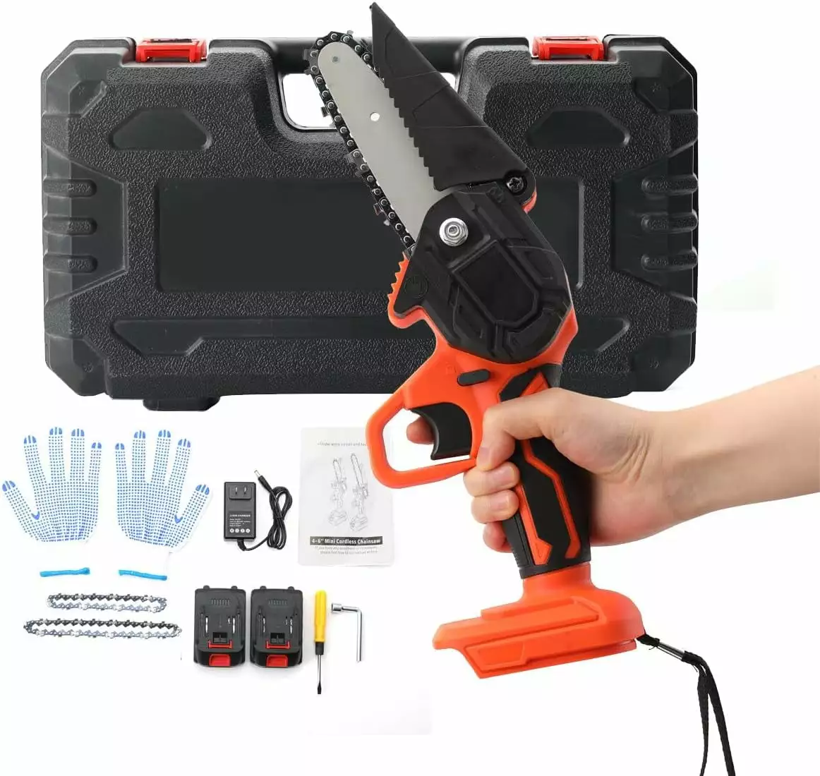 YILIKISS Mini Chainsaw Cordless. 4 Inches and 6 Inches Cordless Electric Chainsaw 2 Rechargeable Batteries. Travel-friendl...