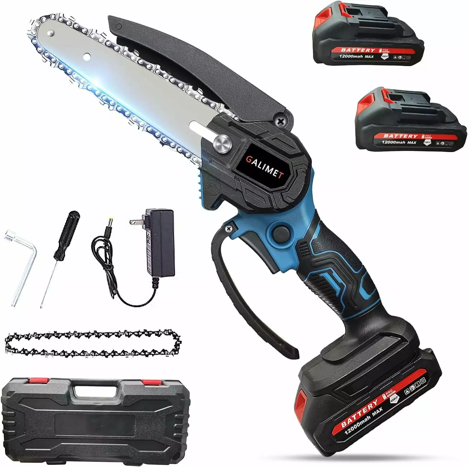 Mini Chain Saw. Two 12000 mAh Batteries. Extra Long Working Time. Quenching Chain. Small Handheld Chain Saw. 6 Inch Travel...