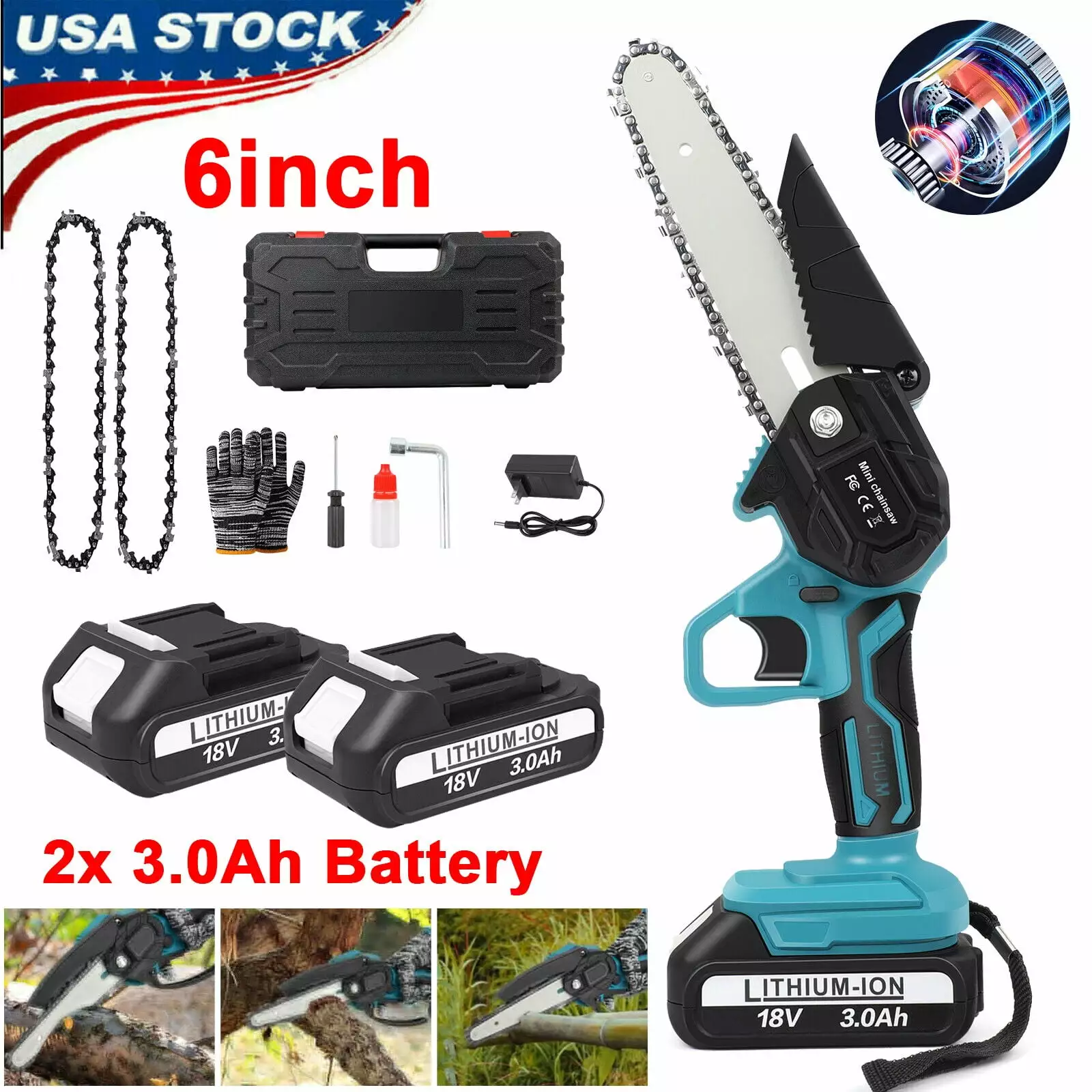 ZGBY 6 Mini Handheld Electric Chainsaw Cordless Chain Saw Wood Cutter Rechargeable ZGBY Home Products