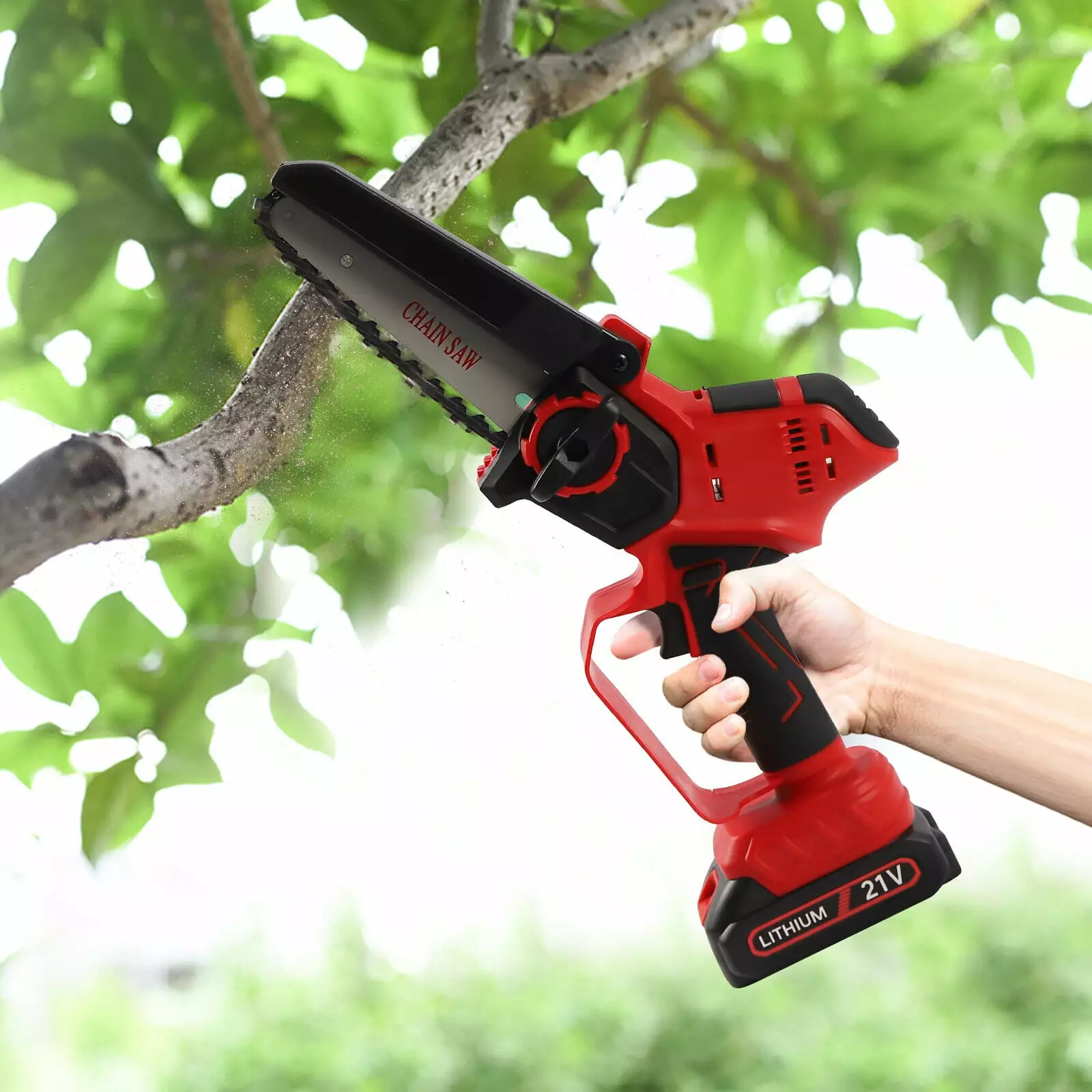 ZhdnBhnos Electric Travel-friendly Chainsaw Rechargeable Battery Powered Chain Saw Wood Cutting Logging Tree Trimming