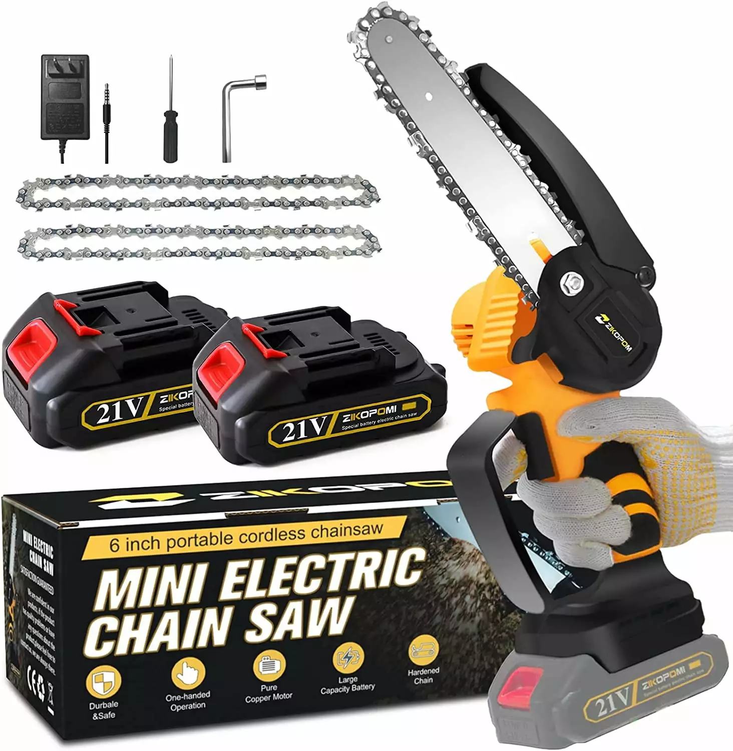 Mini Chainsaw Cordless Small Chainsaw. Upgraded 6 Inch Battery Powered Chainsaw Electric Chainsaw Security Lock Trees Bran...