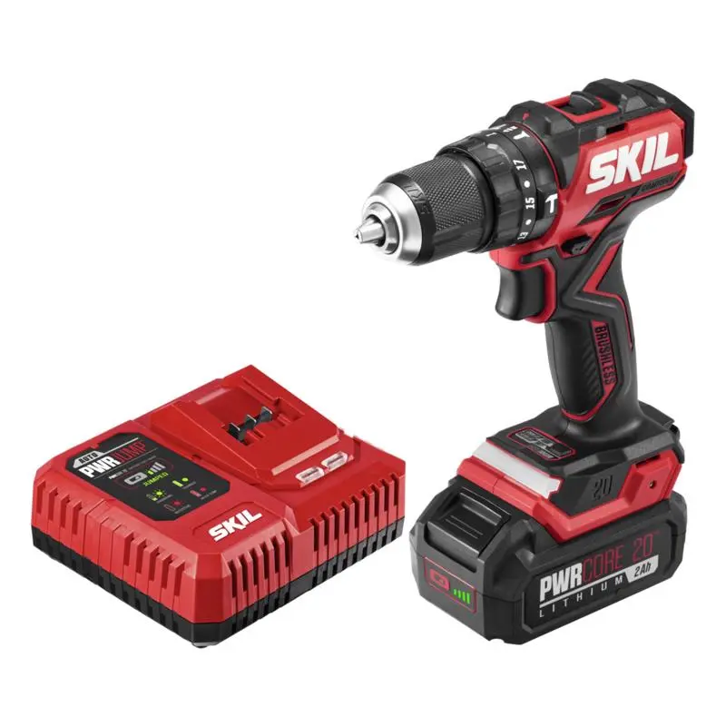 SKIL 20V PWR CORE 20 1/2 . Brushless Cordless Compact Hammer Drill Kit Battery