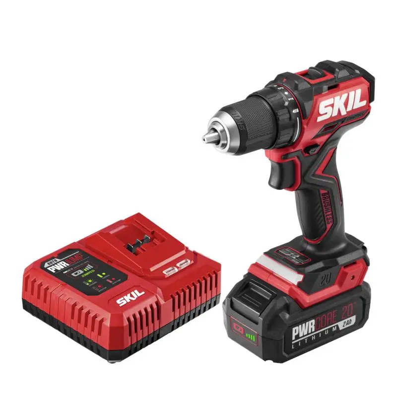 SKIL 20V PWR CORE 20 1/2 Inch Brushless Cordless Drill Driver Kit Battery