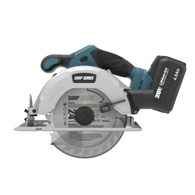 ShopSeries SS2827 Portable Circular Saw, Battery Included, 20 V, 4 Ah, 6-1/2 Dia Blade, 0 to 50 deg Bevel