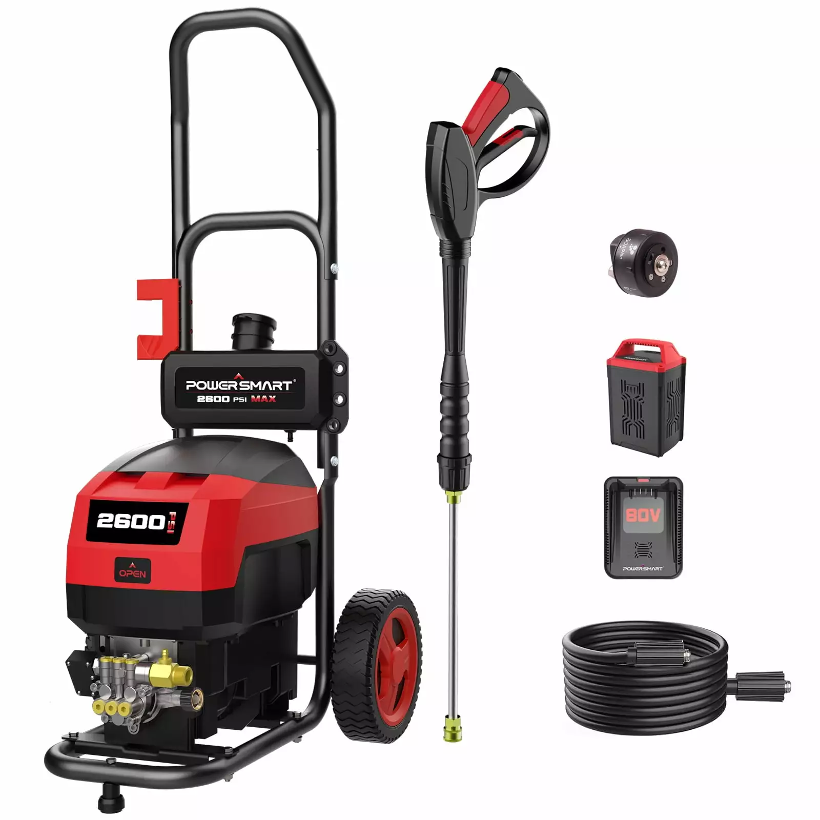PowerIntelligent 80V Cordless Pressure Washer 2600 PSI Travel-friendly Power Washer 5--1 Adjustable Nozzle Home Projects 6...